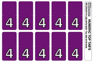 Top Tab Number labels. Sheet of 4