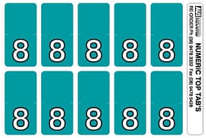 Top Tab Number labels. Sheet of 8