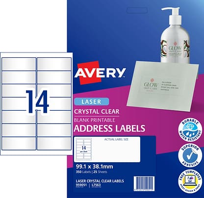 Avery 959051 14UP A4 Crystal Clear addressing labels