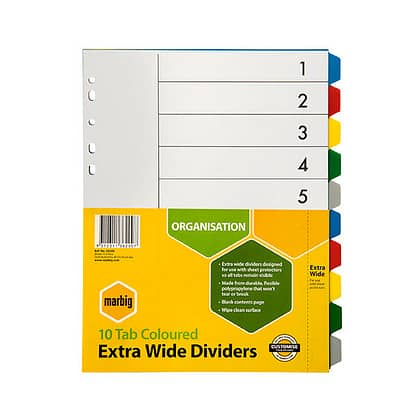 Marbig 36200 A4 10 Tab Extra wide dividers