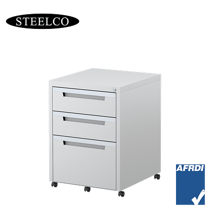 STEELCO Classic Mobile Pedestal White Satin 2 Box Drawers 1 File Drawer